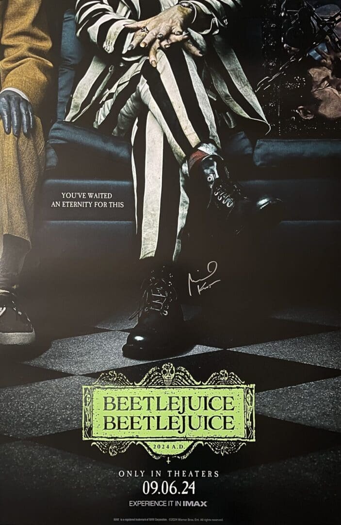 Beetlejuice movie poster with striped suit.