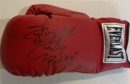 Red boxing glove with autographs and Everlast logo.