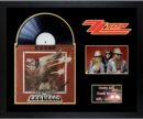 ZZ Top album and signed memorabilia display.