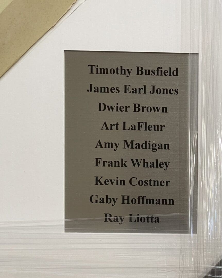 Plaque with list of actor names.
