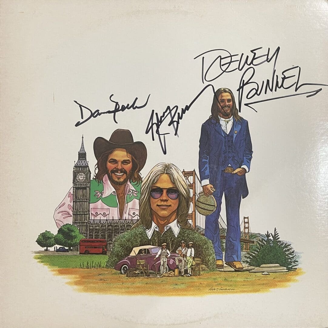 Illustration of three men with signatures.