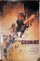 The Goonies" movie poster with signatures.