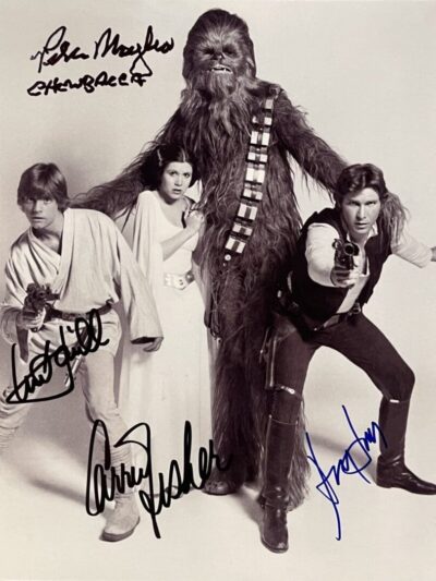 Star Wars characters posing with signatures.