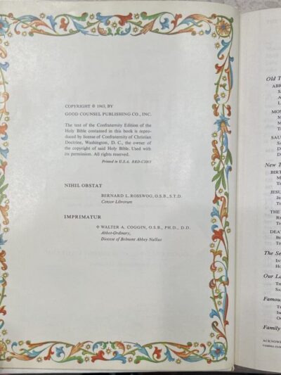 Decorative page with floral border and text.