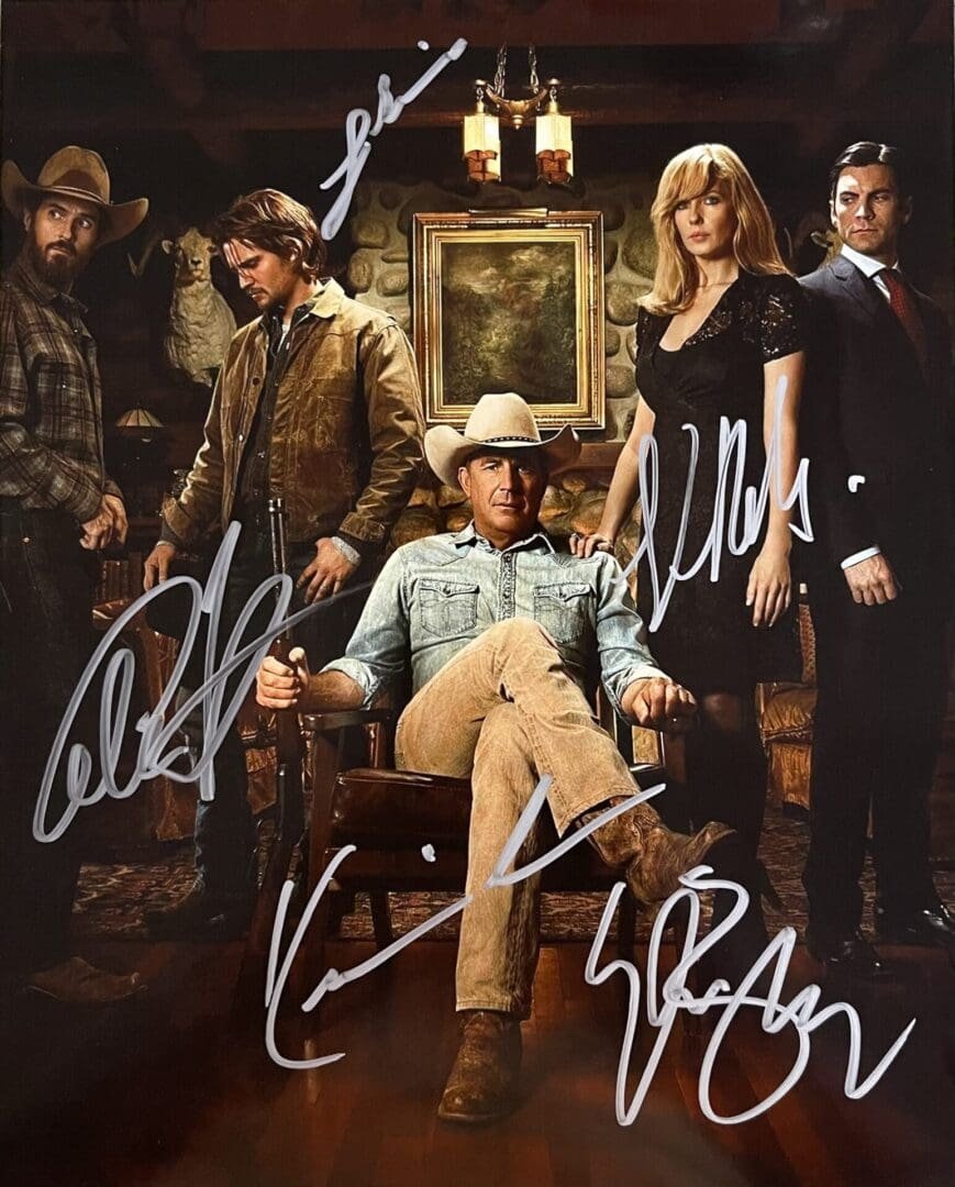 Cowboy-themed group portrait with signatures.