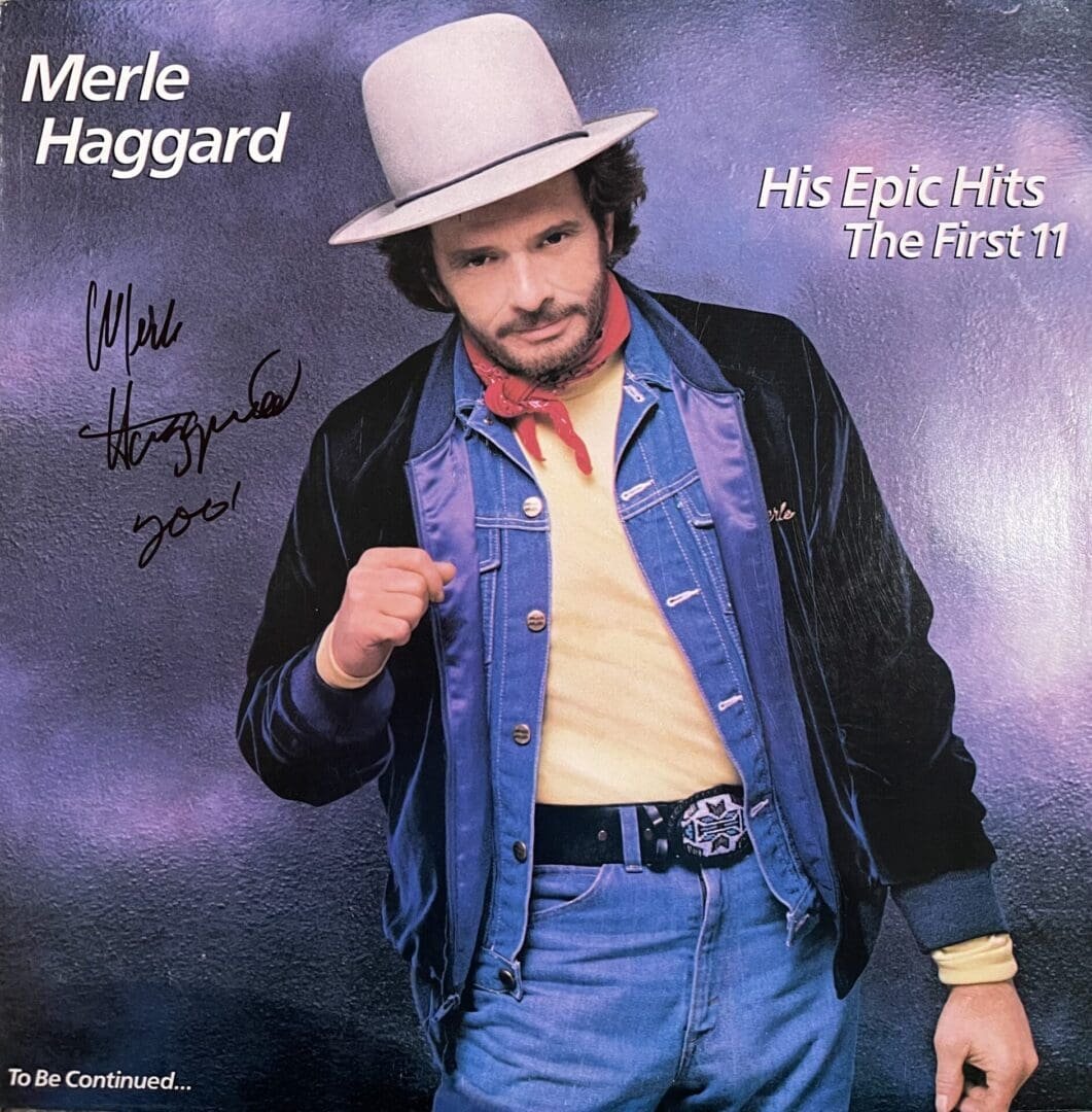Merle Haggard album cover with autograph.