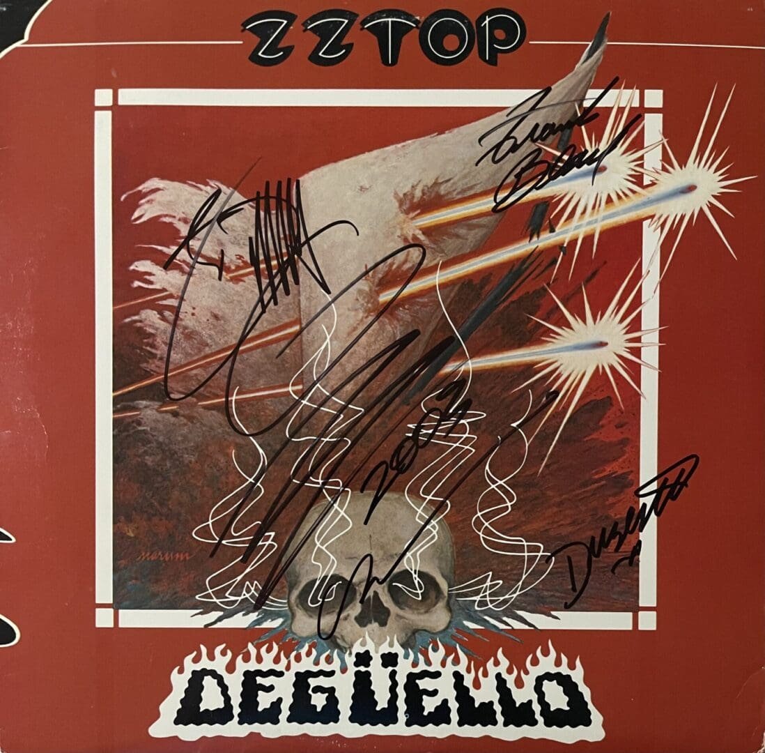 ZZ Top "Degüello" album cover with signatures.