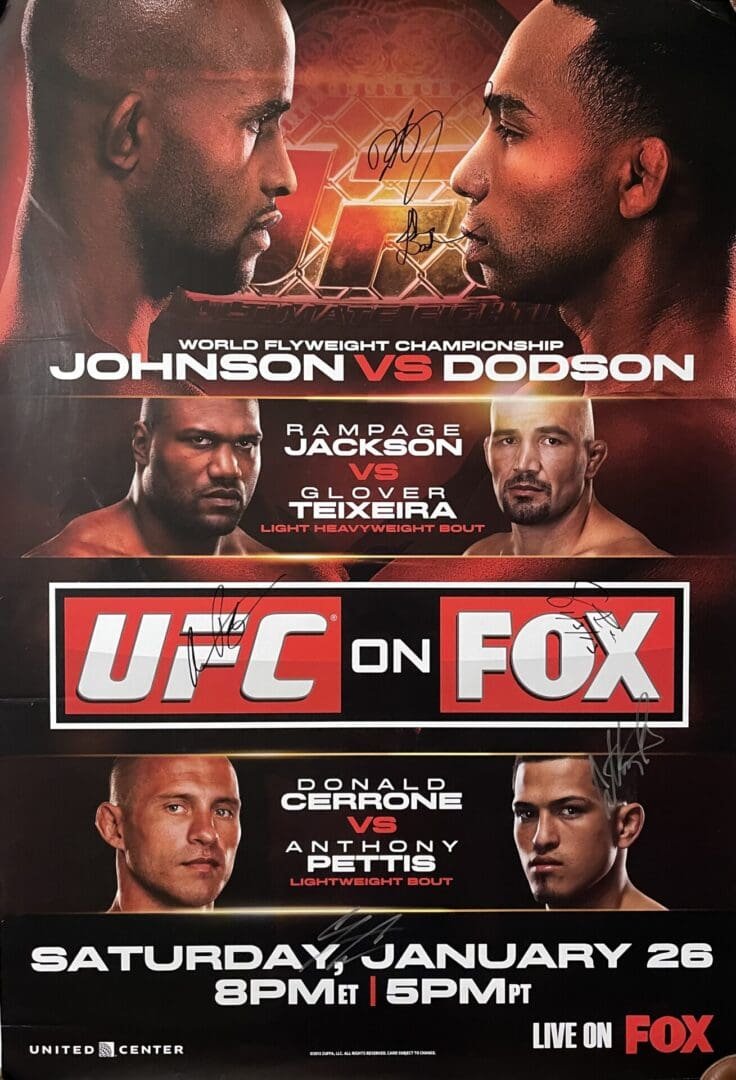 UFC fight poster featuring multiple matchups.