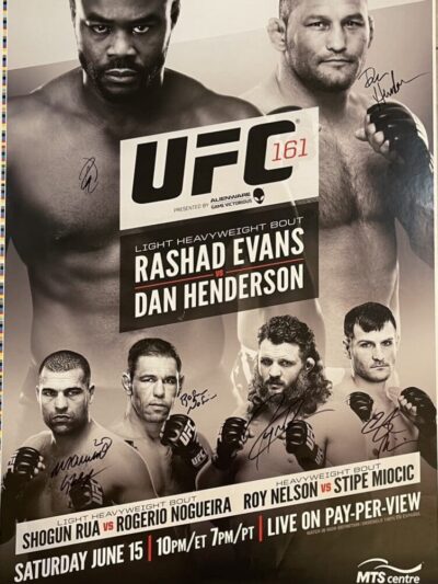 UFC 161 poster with fighter autographs.