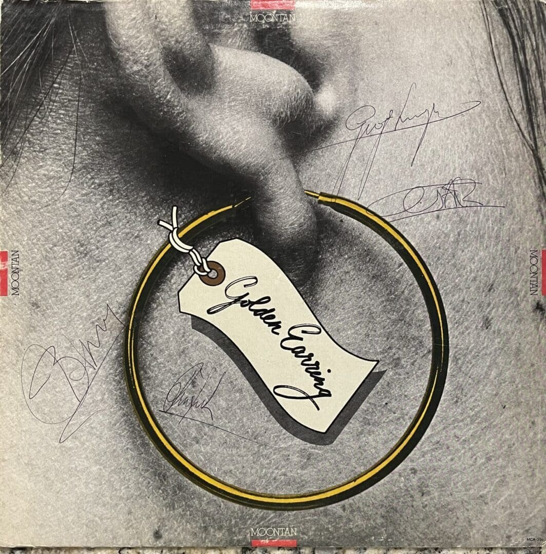 Golden earring with tag illustration.