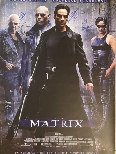 The Matrix movie poster with main characters.