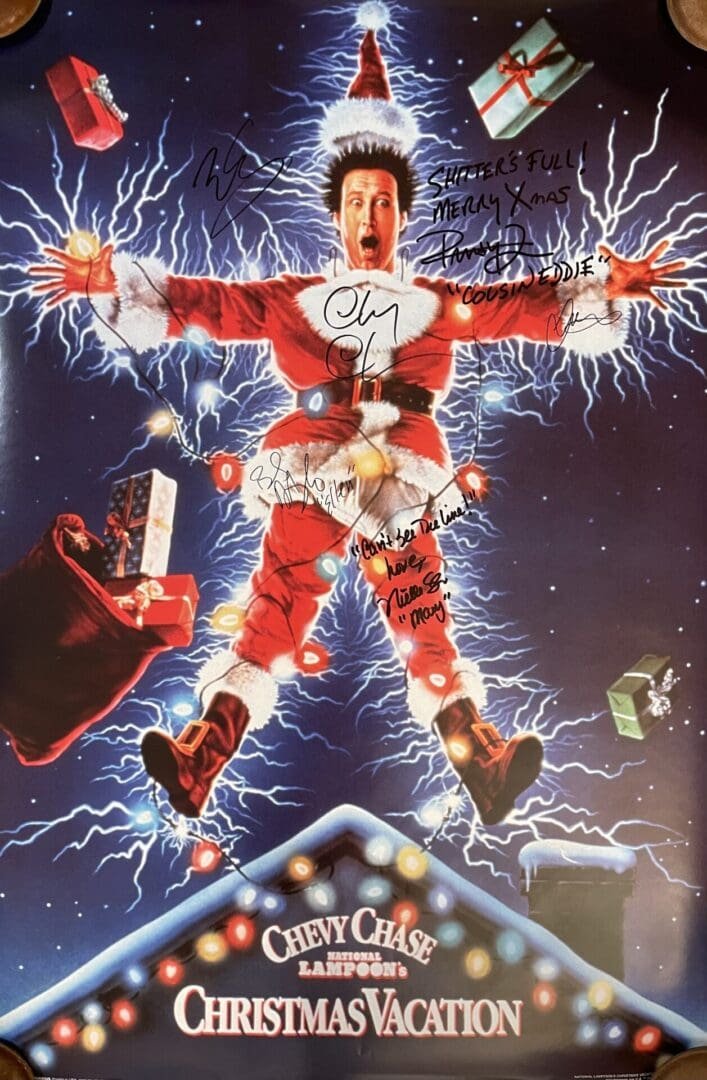 Christmas movie poster with electrified Santa.
