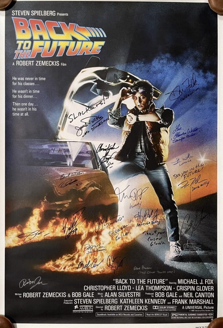 Back to the Future" signed movie poster.