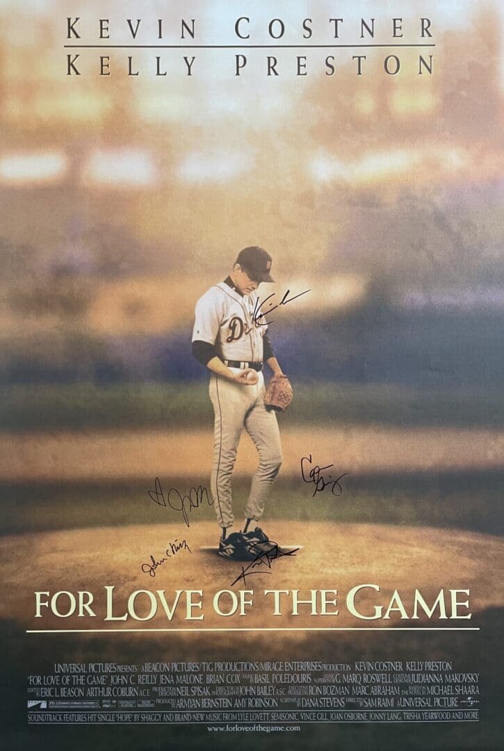 Baseball player on "For Love of the Game" poster.