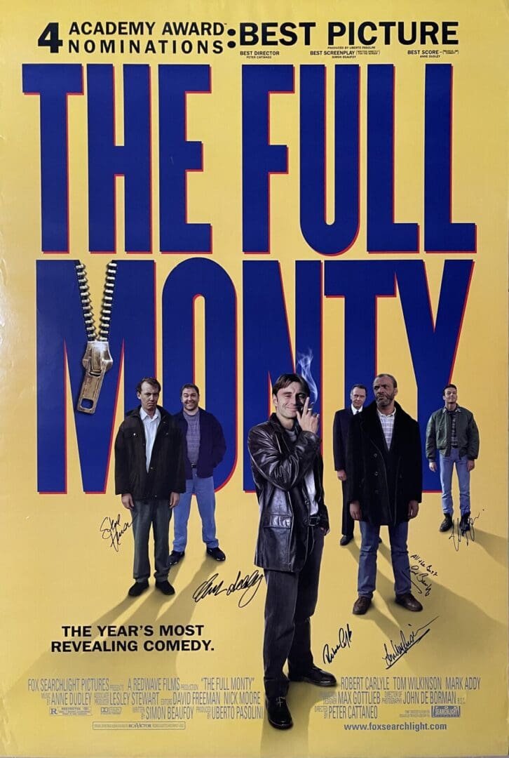 The Full Monty movie poster with cast.
