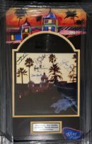 Framed album cover with signatures and sunset.