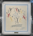 Colorful abstract figures dancing around a dove.