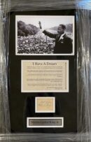 Framed Martin Luther King Jr. memorabilia display.
