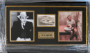 Framed Al Capone photos and memorabilia display.
