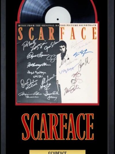 Scarface soundtrack poster with signatures displayed.