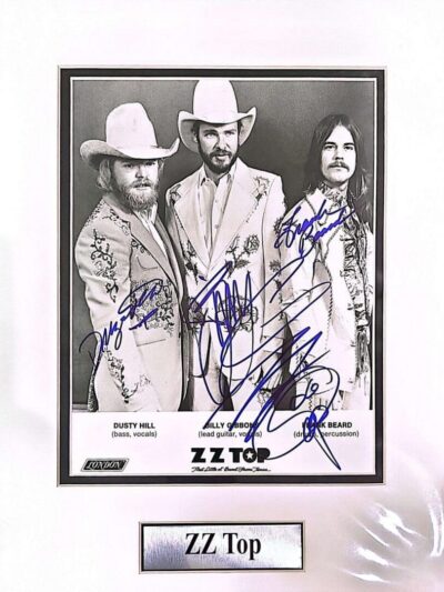 Signed ZZ Top black and white photo.
