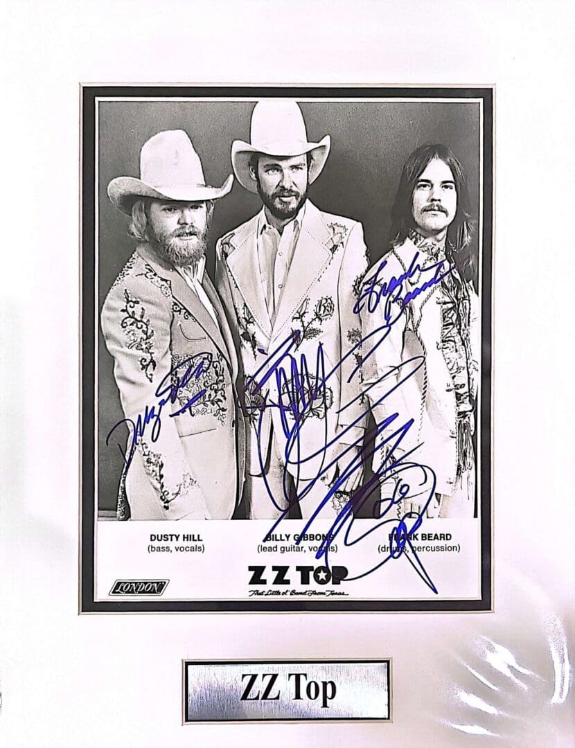 Signed ZZ Top black and white photo.