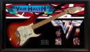 Signed guitar with Van Halen memorabilia display.