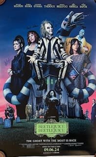 Beetlejuice movie poster with characters ensemble.