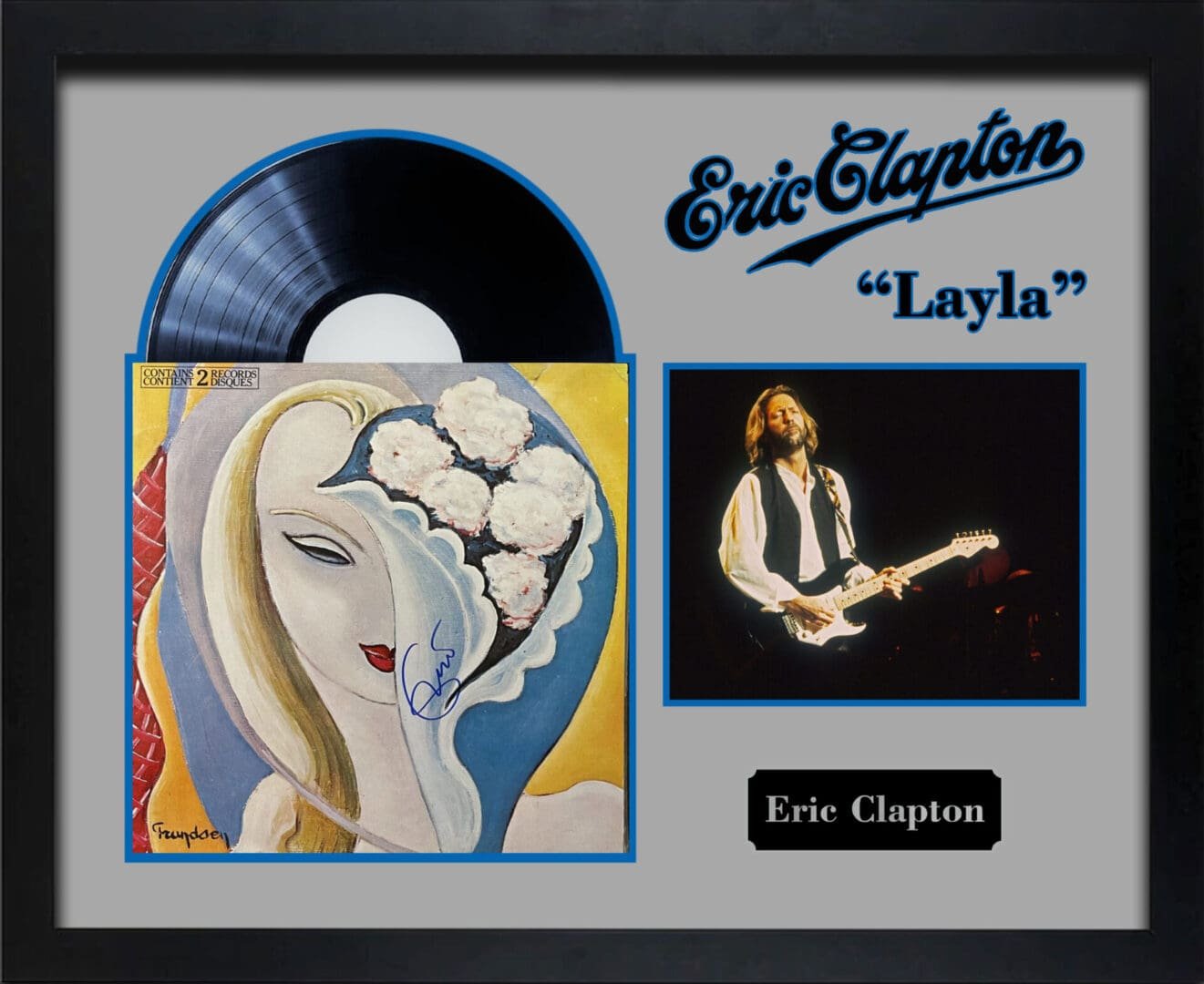 Eric Clapton "Layla" album and photo display.