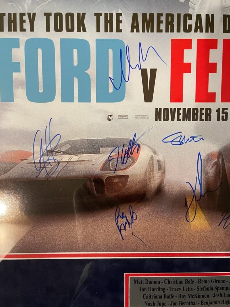 Ford v Ferrari poster with signatures.