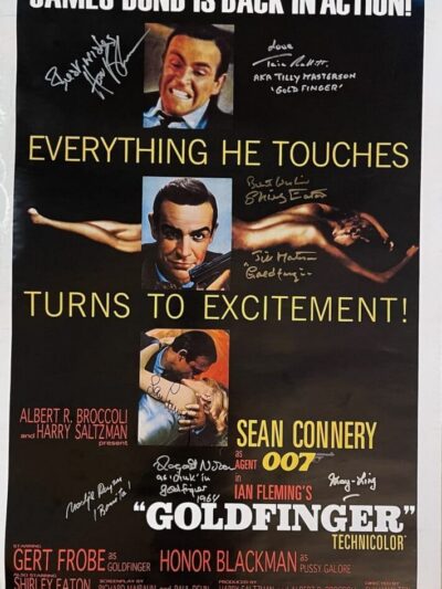 James Bond Goldfinger movie poster with signatures.
