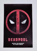 Deadpool poster with red logo and signatures.