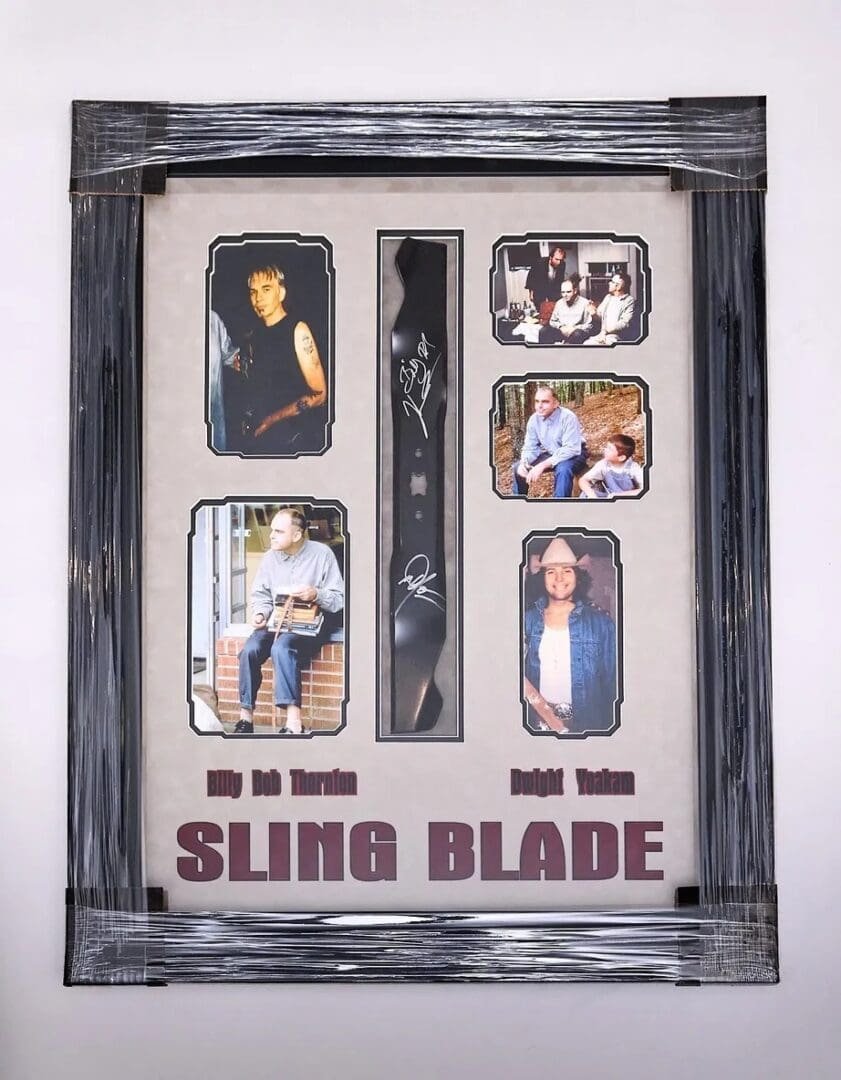 Framed "Sling Blade" movie memorabilia collage.
