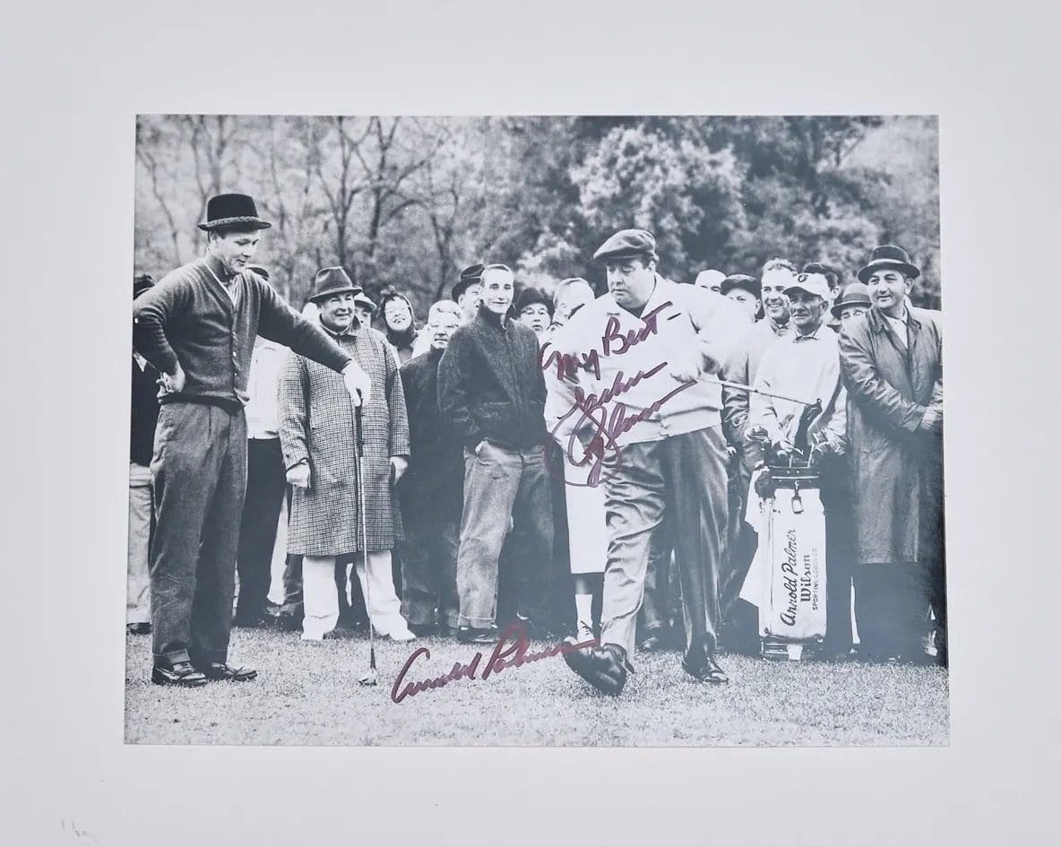 Vintage golf scene with spectators and players.