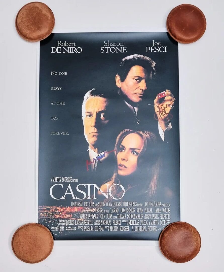 Casino movie poster with three main actors.