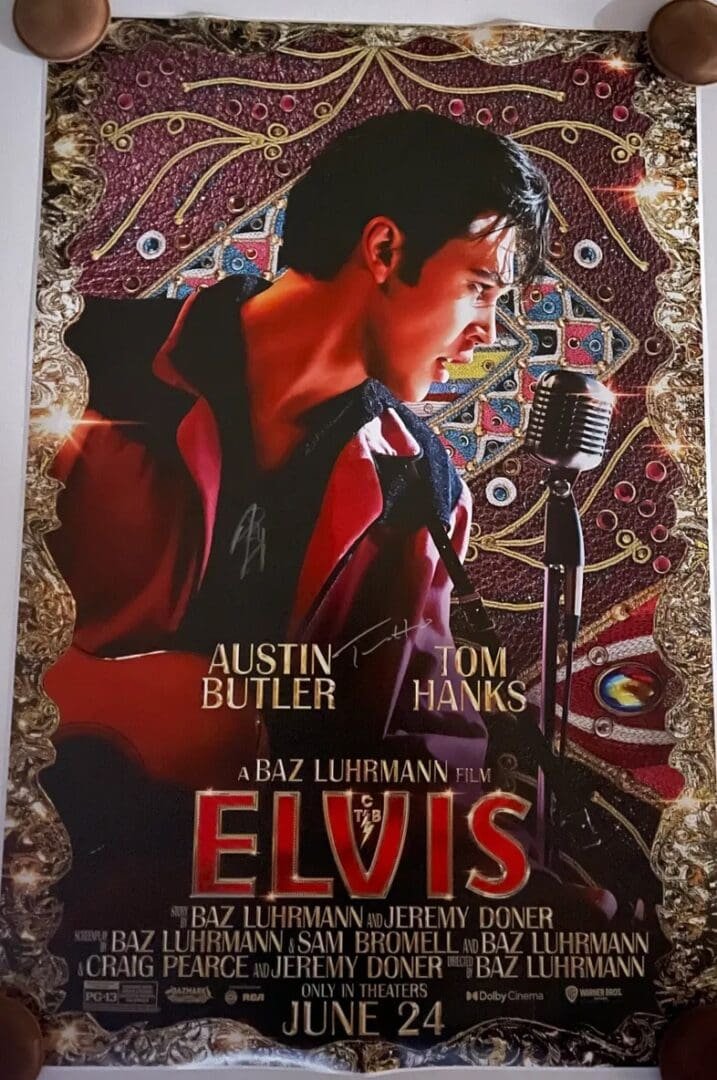 Elvis movie poster with Austin Butler singing.