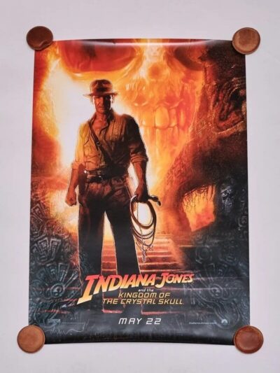 Indiana Jones movie poster with fiery background.