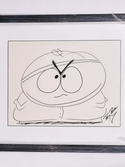 Framed Trey Parker Eric Cartman Autographed Drawing
