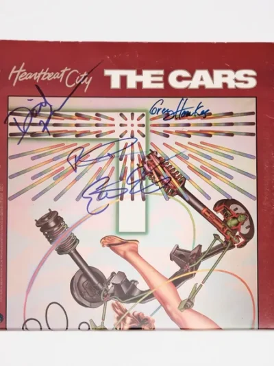 The Cars Heartbeat City album cover autographed.