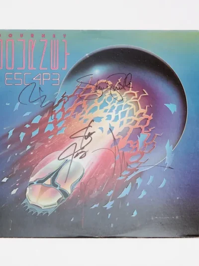 Space-themed album cover with autographs.