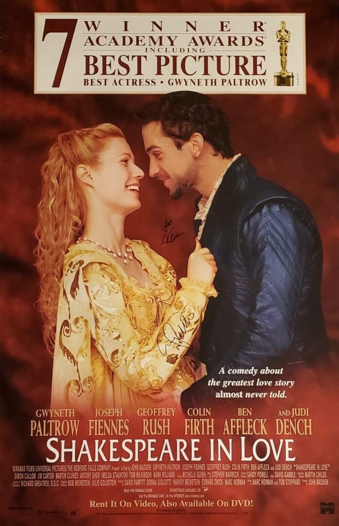 Romantic period costume movie poster, couple embracing
