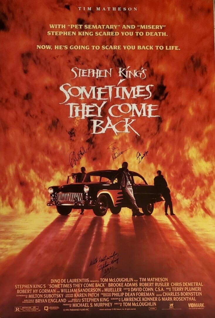 Horror poster with car and silhouettes in flames