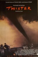 Twister poster: tornado looming over fleeing people