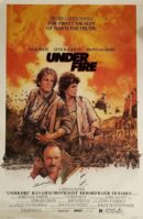 Fiery illustrated war movie poster with reporters