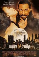 Vampire movie poster with couple and skyline