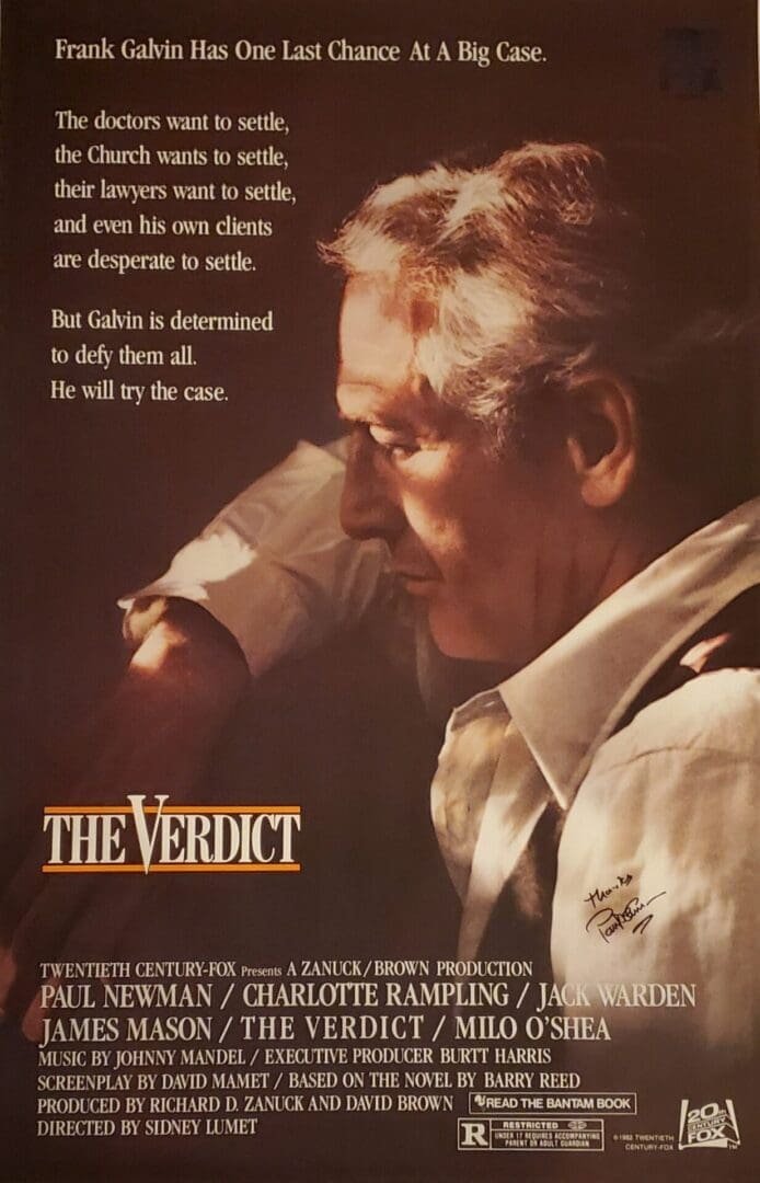Brooding man profile on The Verdict poster