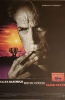 Movie poster: man smoking with elephant sunset